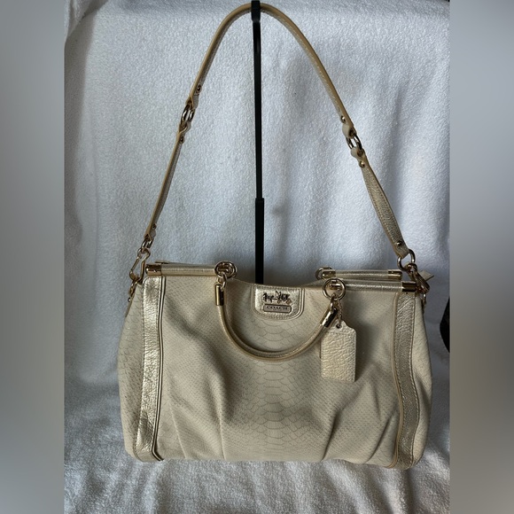Coach Madison Leather Python Print Caroline Satchel Handbag - Picture 1 of 16